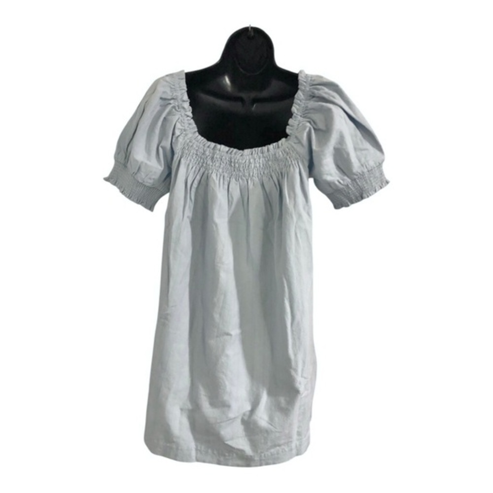 Free people mila light blue smocked puff sleeve mini babydoll dress size small - Picture 9 of 12